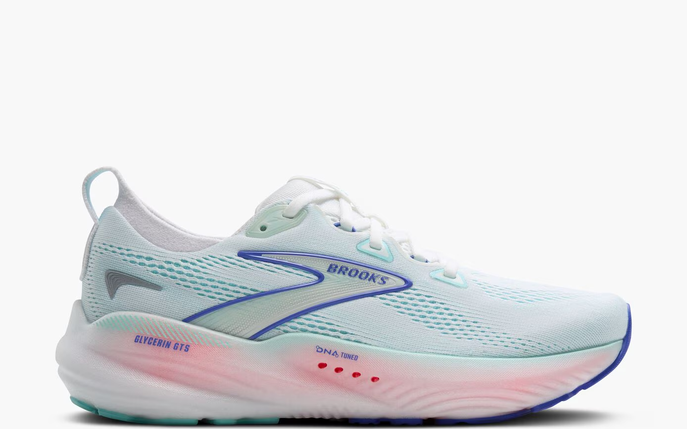 Brooks Women's Glycerin GTS 22 Wide (D) White/Limpet Shell/Amparo Blue